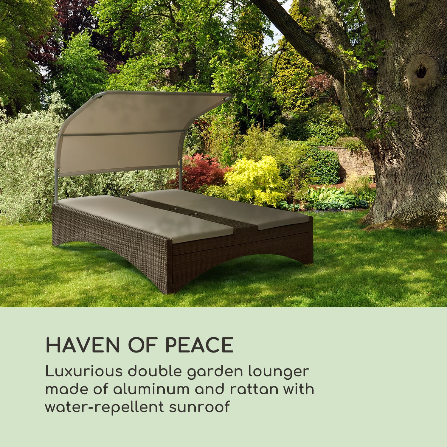 Blumfeldt Eremitage Double Lounger, ležadlo pre 2 osoby, hliníkový rám/ratan, hnedé – Obrázok 2