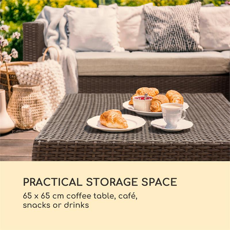 Blumfeldt Theia Lounge Set, záhradná sedacia súprava, rohová súprava, stolček, 5 vanúšov, hnedá – Obrázok 4