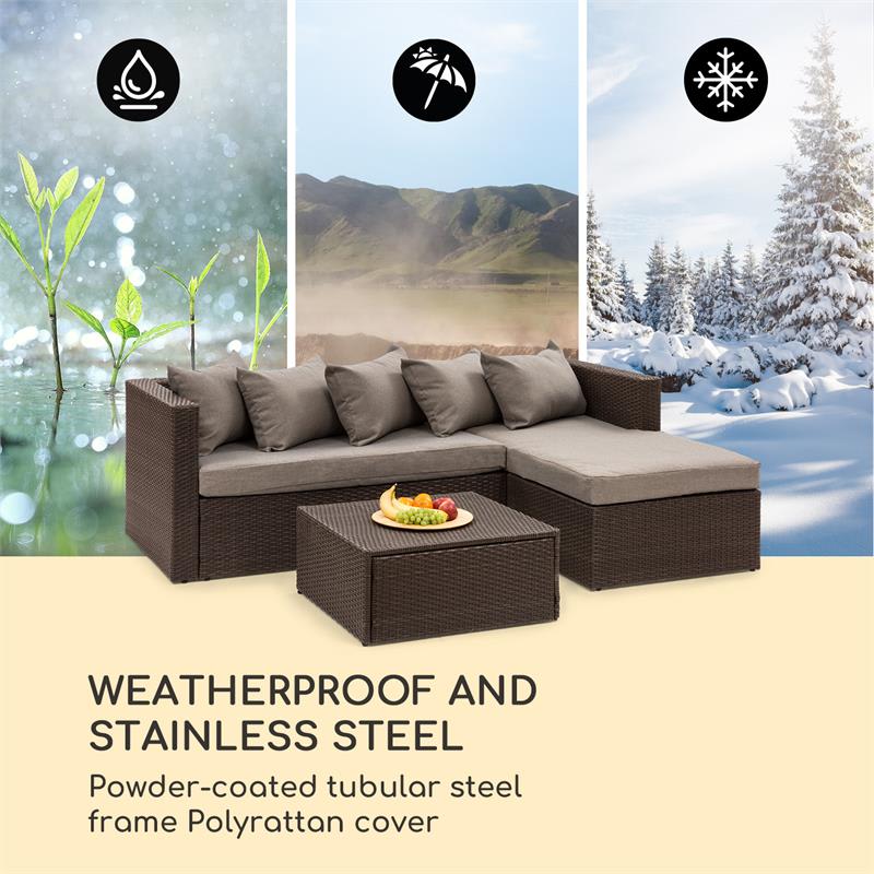 Blumfeldt Theia Lounge Set, záhradná sedacia súprava, rohová súprava, stolček, 5 vanúšov, hnedá – Obrázok 5