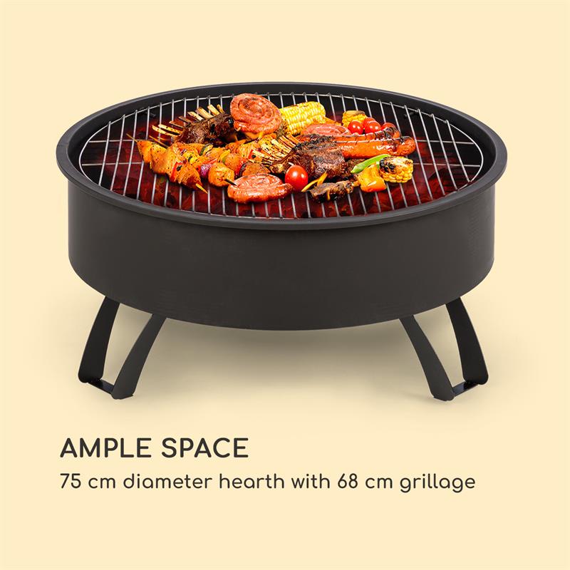 Blumfeldt Oreos, 2 v 1 nádoba na oheň a gril, Ø 75 cm ochrana pred iskrami, Ø 68 cm gril, oceľ, čierna – Obrázok 4