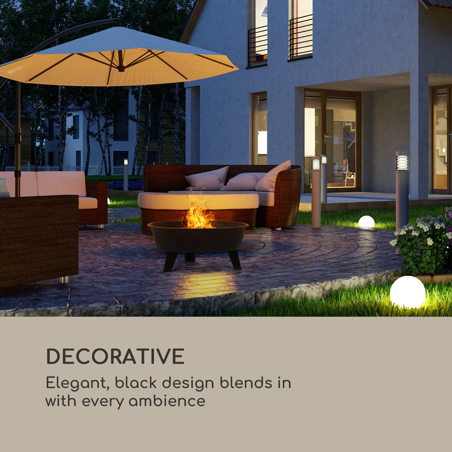 Blumfeldt Nolana, ohnisko a gril 2 v 1, Ø 73 cm ochrana pred iskrami, Ø 64 cm gril, oceľ, čierna – Obrázok 2