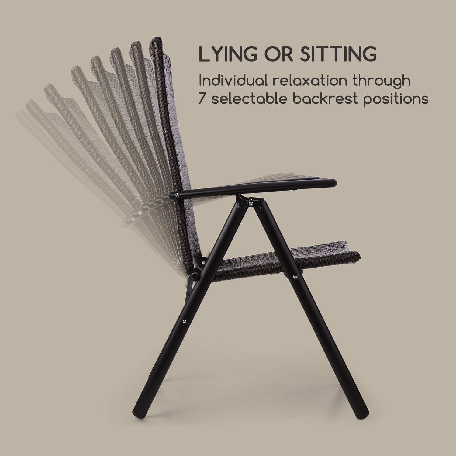 Blumfeldt Estoril, záhradná stolička, polyratan, hliník, 7 úrovní, skladacia, hnedá – Obrázok 3