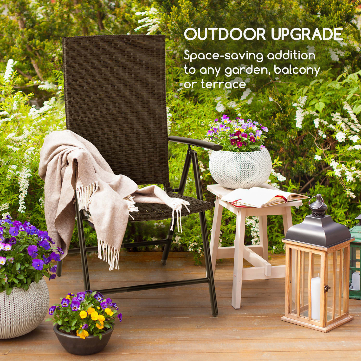 Blumfeldt Estoril, záhradná stolička, polyratan, hliník, 7 úrovní, skladacia, hnedá – Obrázok 4