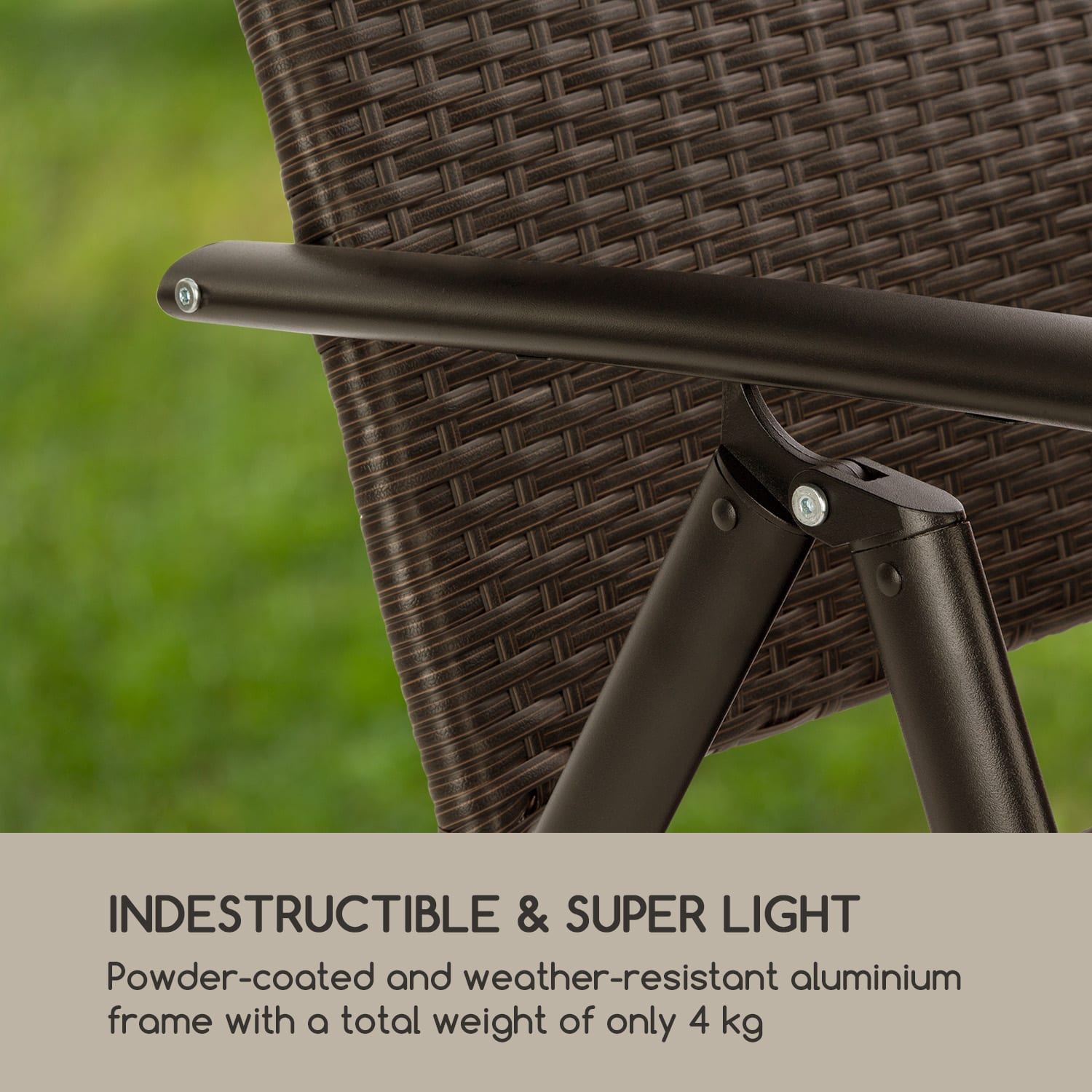 Blumfeldt Estoril, záhradná stolička, polyratan, hliník, 7 úrovní, skladacia, hnedá – Obrázok 5