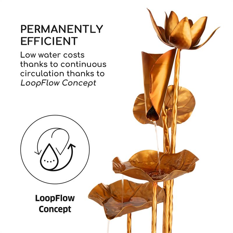 Blumfeldt Golden Orchid, záhradná fontána, pumpa 5W, IPX8, mosadzný vzhľad – Obrázok 4