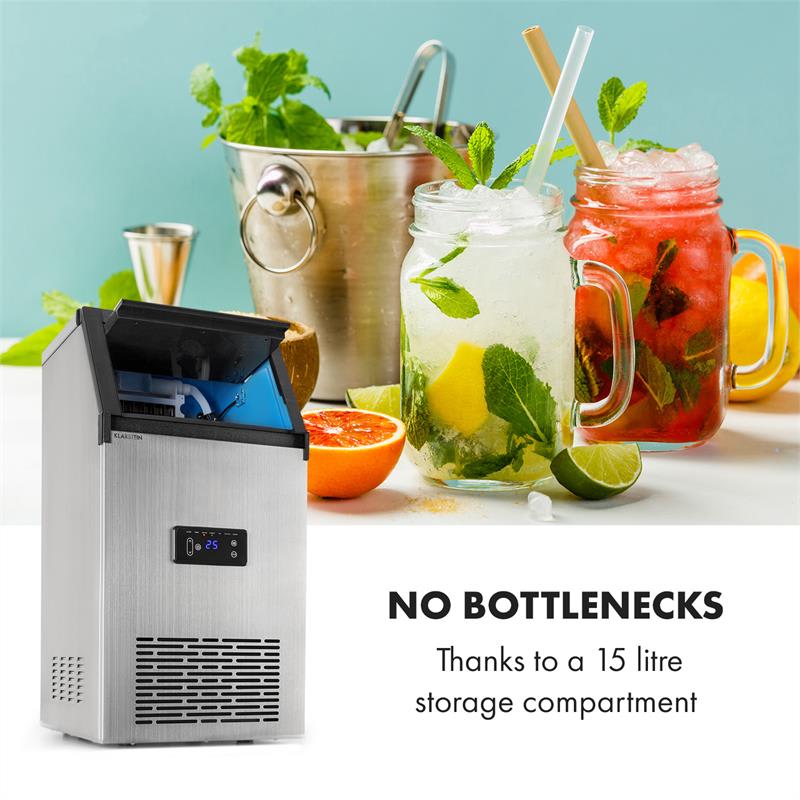 Klarstein Glacial XL, výrobník ľadu, profesionálne zariadenie na výrobu kociek ľadu, 38 kg/24 h, 15 l, LED, nehrdzavejúca oceľ, čierny – Obrázok 4