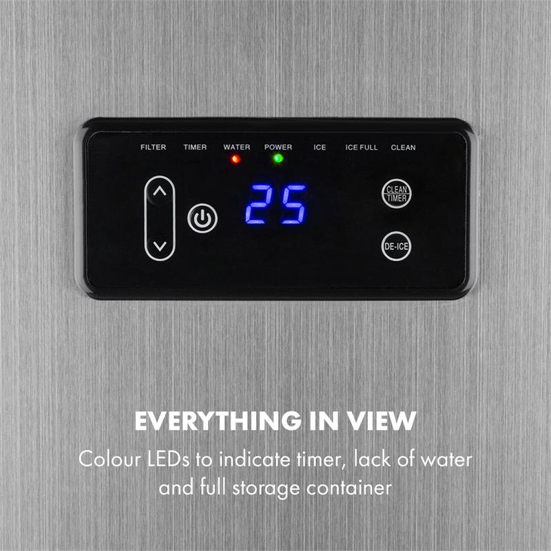 Klarstein Glacial XL, výrobník ľadu, profesionálne zariadenie na výrobu kociek ľadu, 38 kg/24 h, 15 l, LED, nehrdzavejúca oceľ, čierny – Obrázok 5