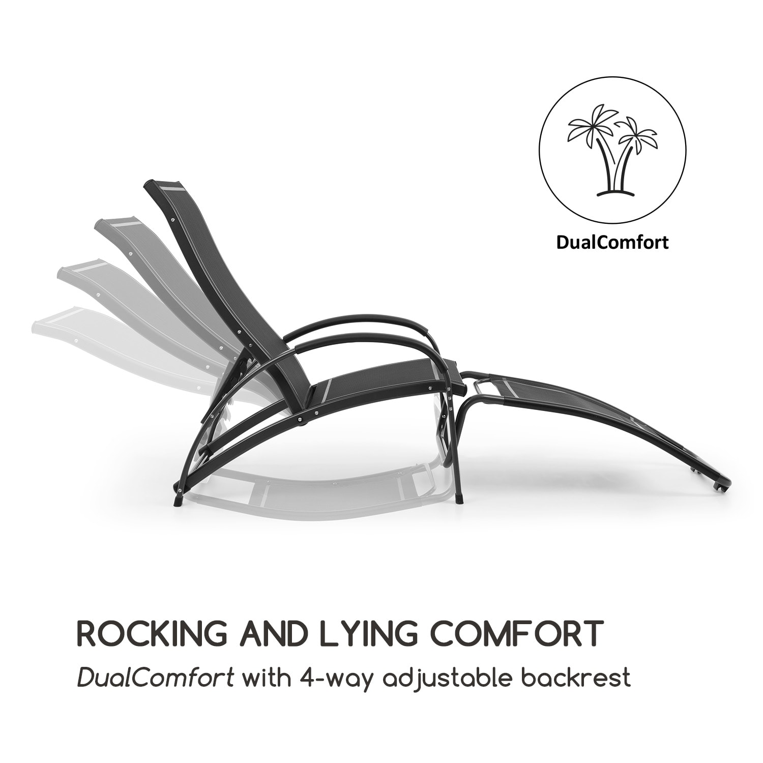 Blumfeldt Beverlywood, záhradné lehátko, hojdacie kreslo, hliník, čierne – Obrázok 3