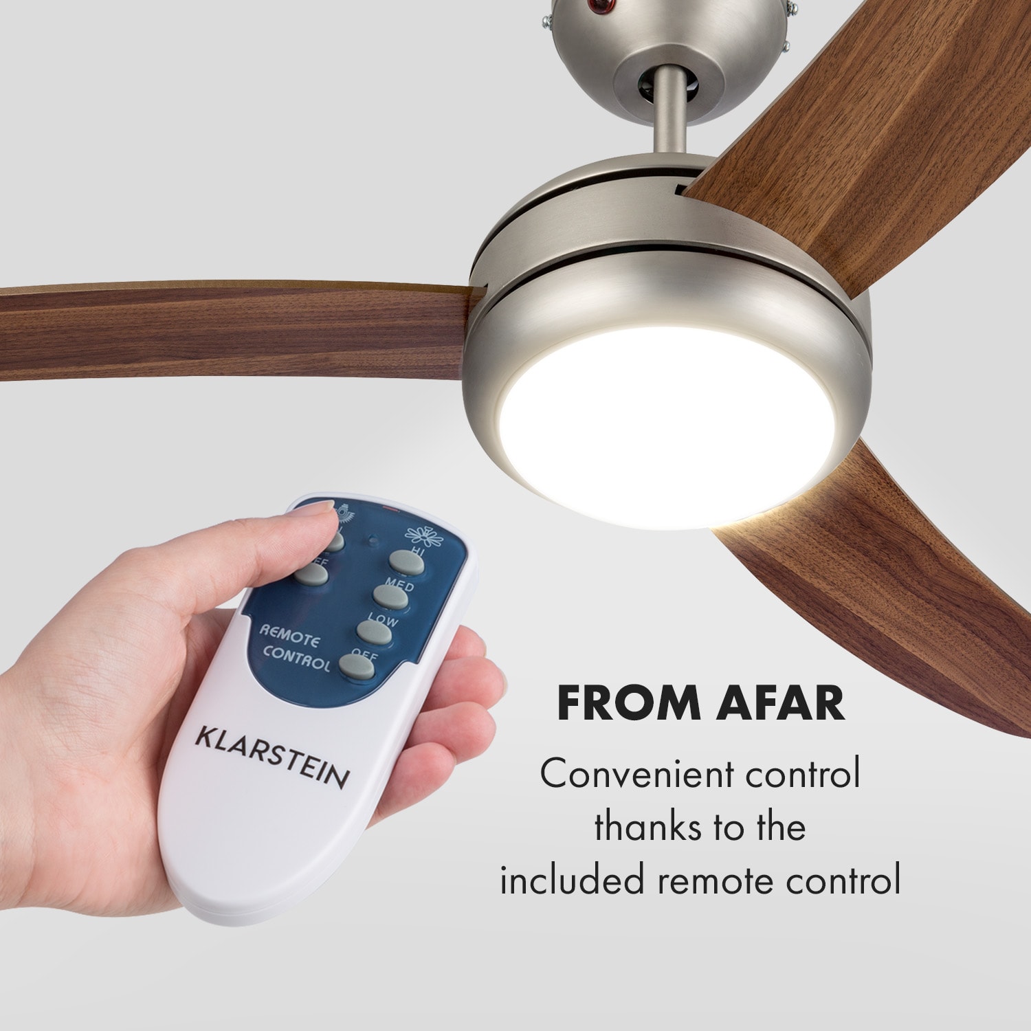 Klarstein El Paso, stropný ventilátor, 52", závit E27, 3 lopatky, vzhľad tmavého dubového dreva – Obrázok 3