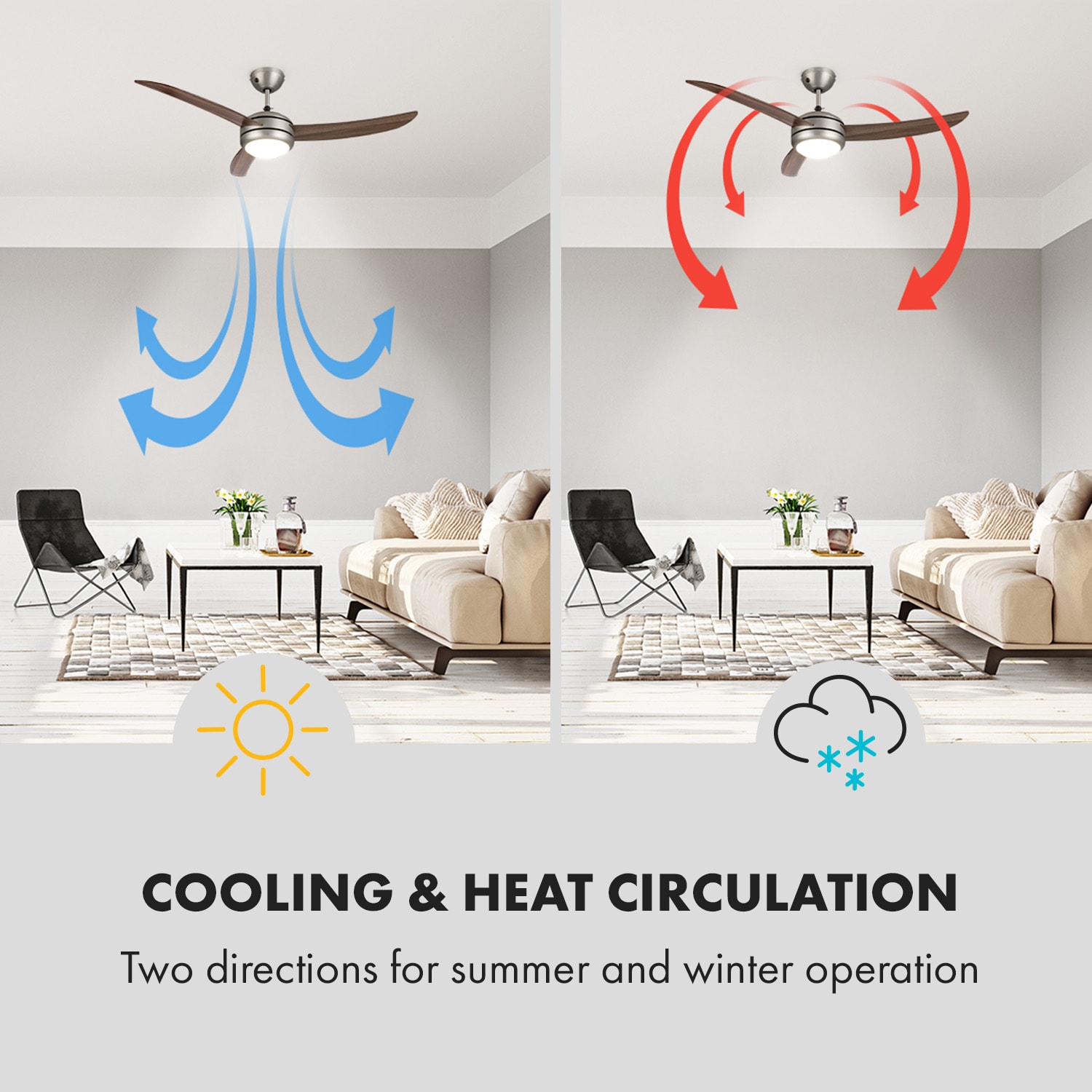 Klarstein El Paso, stropný ventilátor, 52", závit E27, 3 lopatky, vzhľad tmavého dubového dreva – Obrázok 4