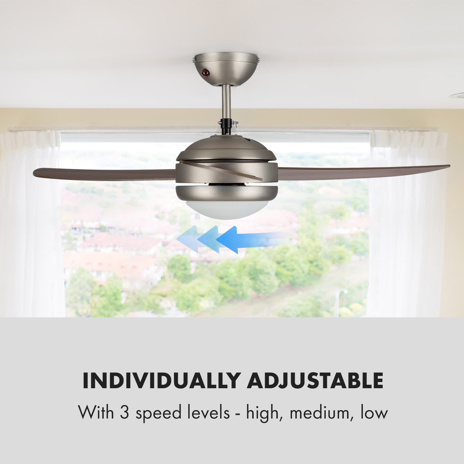 Klarstein El Paso, stropný ventilátor, 52", závit E27, 3 lopatky, vzhľad tmavého dubového dreva – Obrázok 5