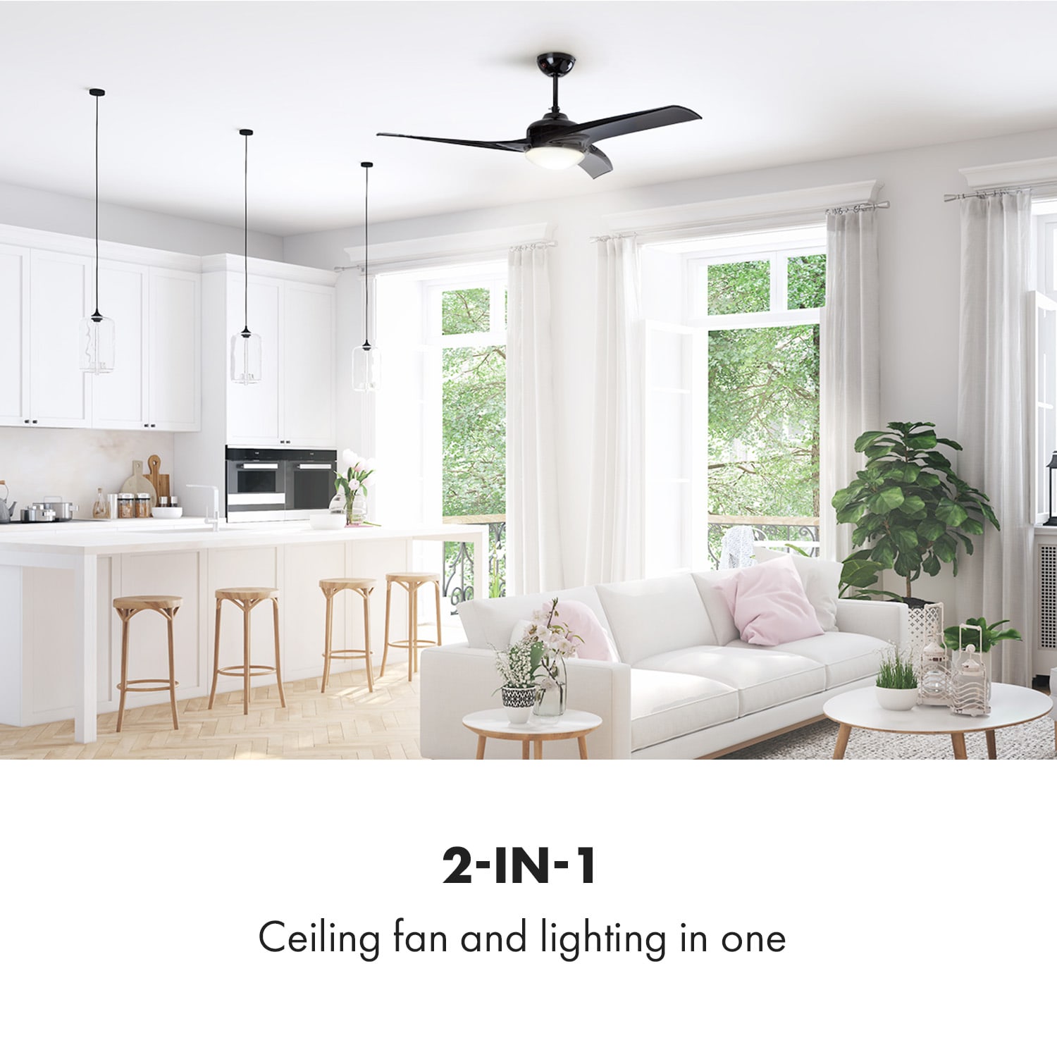 Klarstein Figo, stropný ventilátor, 52" (132 cm) Ø, výkon: 55 W, čierny – Obrázok 2