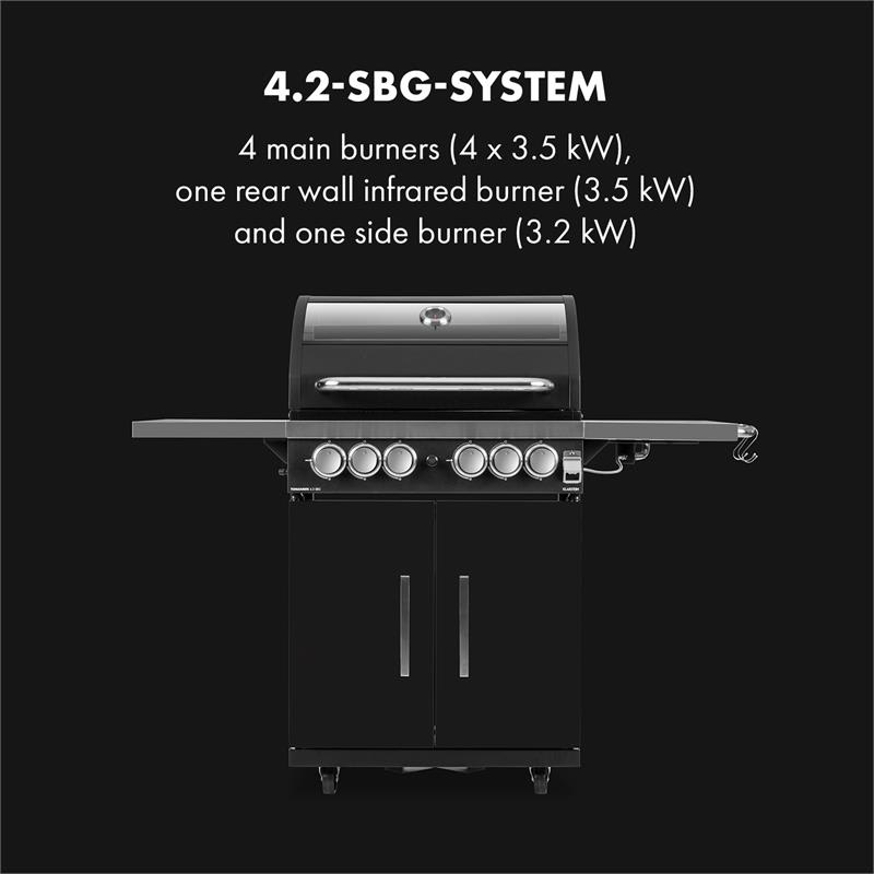 Klarstein Tomahawk 4.2 SBG plynový gril 6 horákov 20,7 kW 64x42 cm gril nerezová oceľ – Obrázok 3