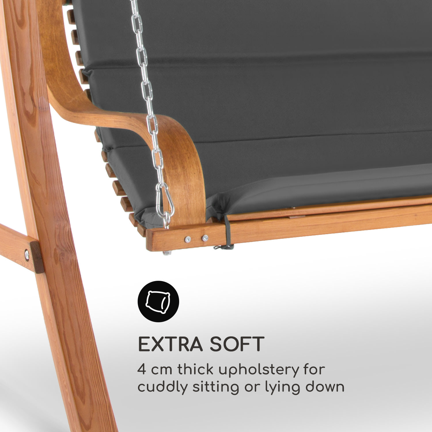 Blumfeldt Tahiti, záhradná hojdačka, slnečná strieška, 110 cm, 2 sedadlá, masív, sivá – Obrázok 4