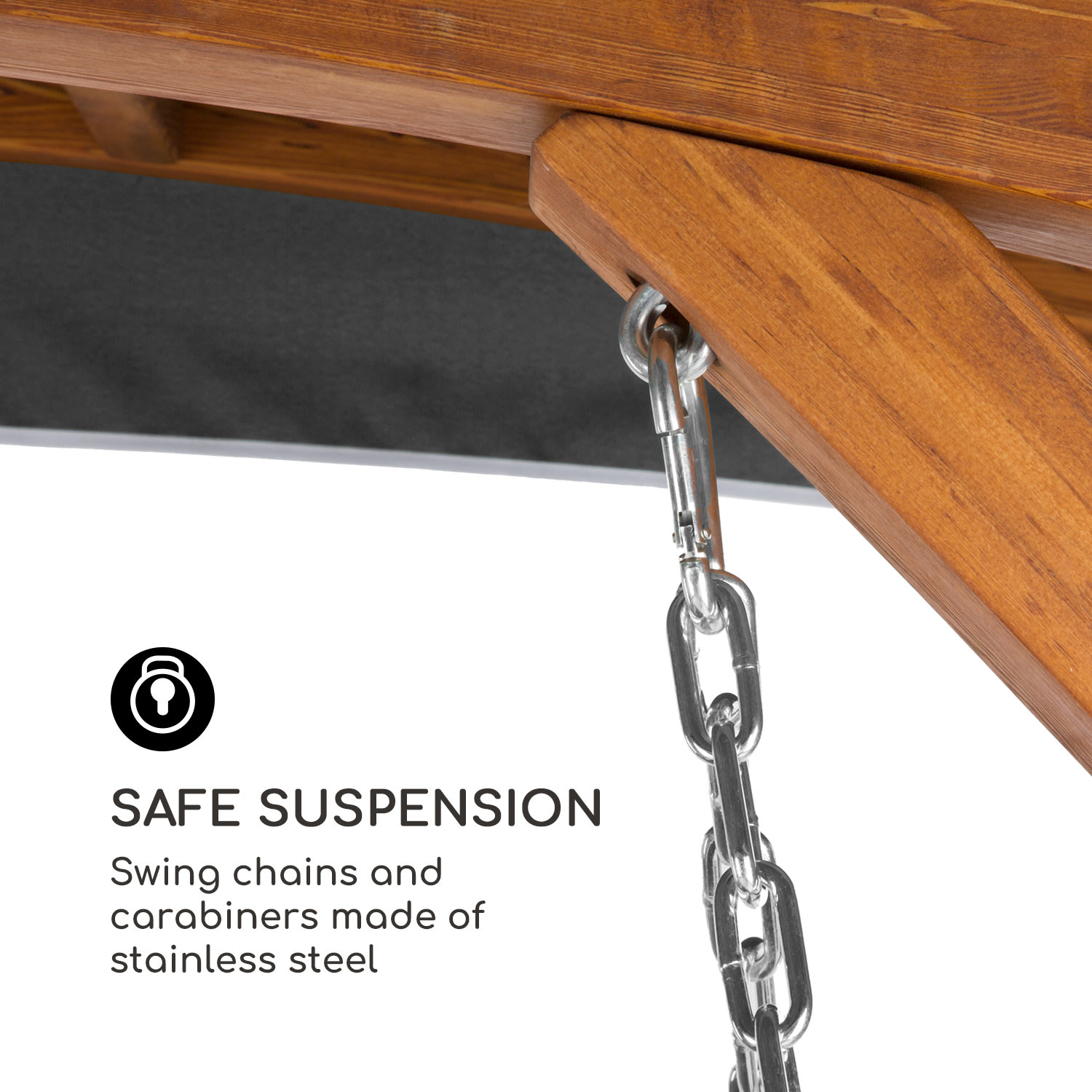 Blumfeldt Tahiti, záhradná hojdačka, slnečná strieška, 110 cm, 2 sedadlá, masív, sivá – Obrázok 5