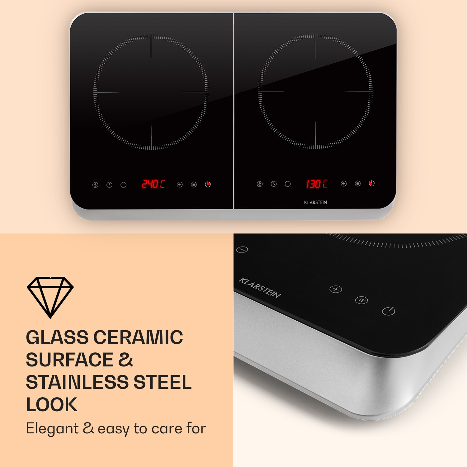 Klarstein InnoChef, indukčná varná doska, 3400 W, dotykové ovládanie, sklokeramika – Obrázok 3