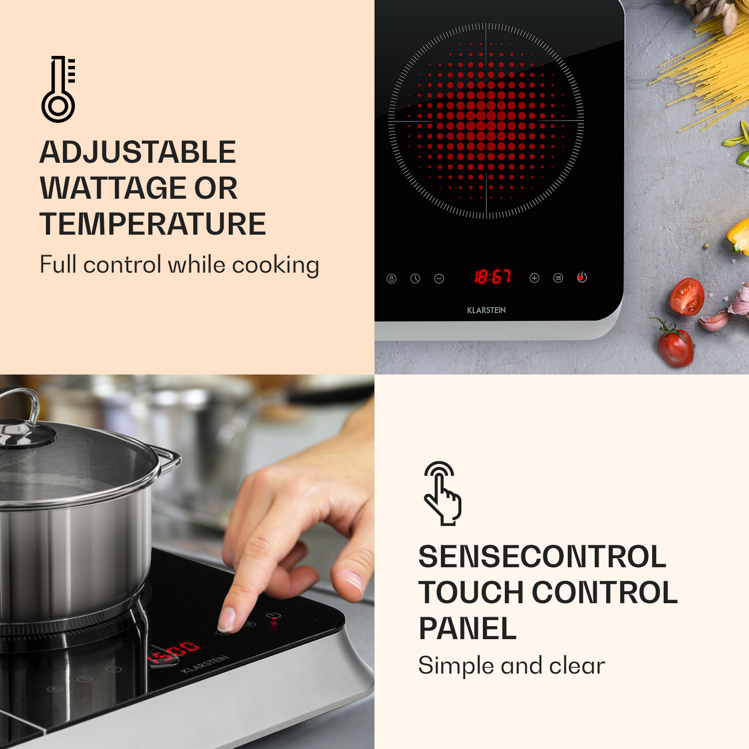 Klarstein InnoChef, indukčná varná doska, 3400 W, dotykové ovládanie, sklokeramika – Obrázok 4