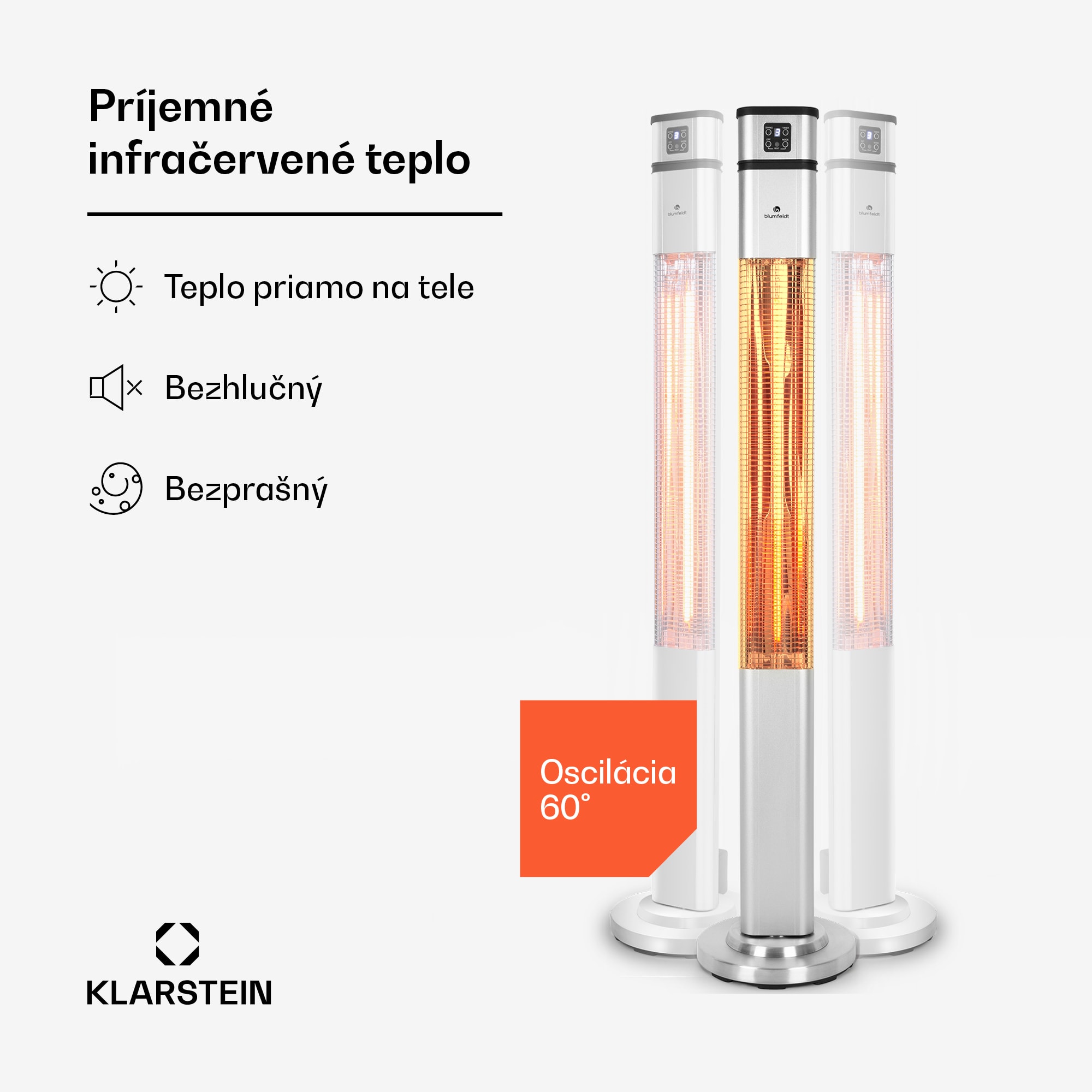 Blumfeldt Heat Guru Plus, infračervený ohrievač, 2000 W, 3 stupne ohrevu, diaľkový ovládač, strieborný – Obrázok 2