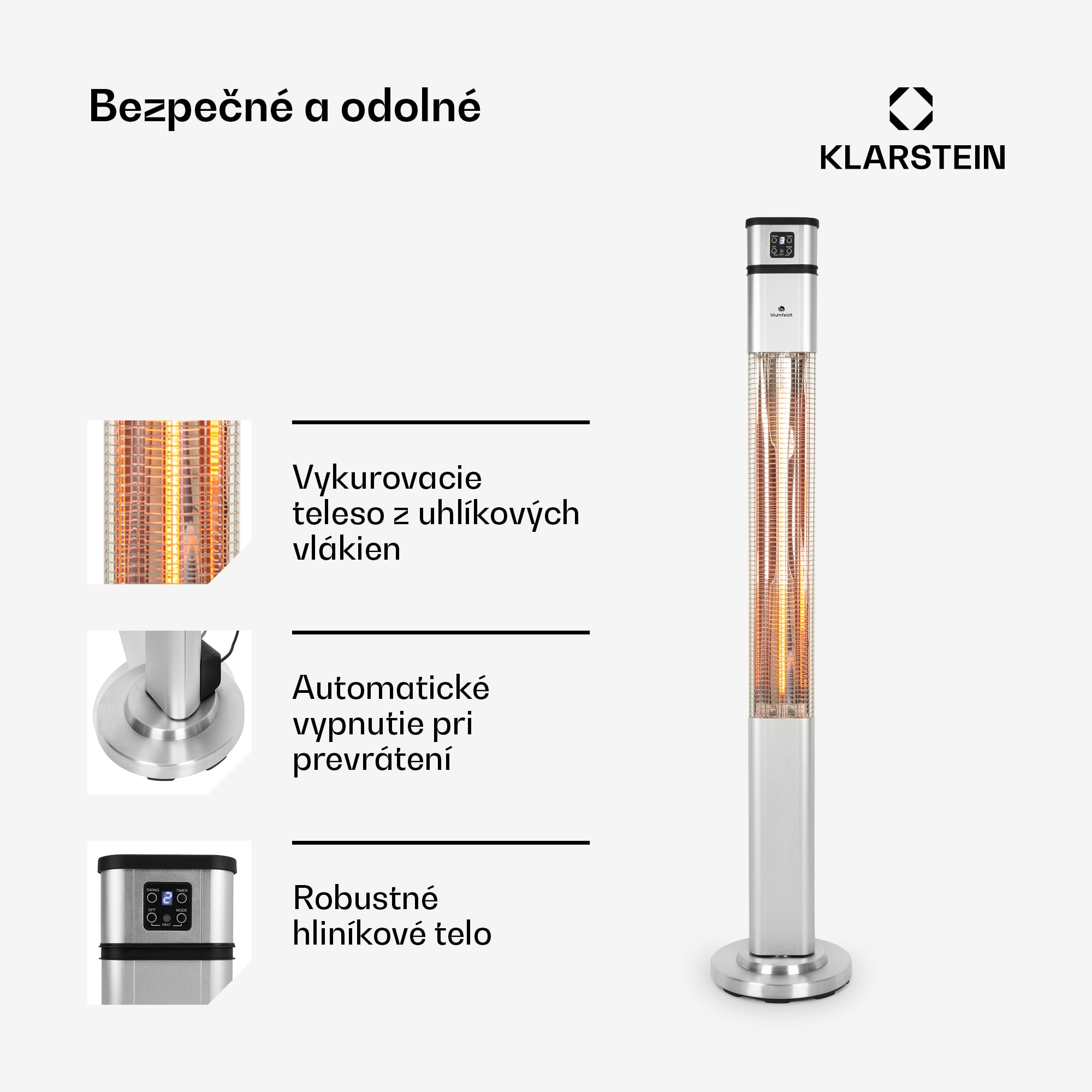 Blumfeldt Heat Guru Plus, infračervený ohrievač, 2000 W, 3 stupne ohrevu, diaľkový ovládač, strieborný – Obrázok 5