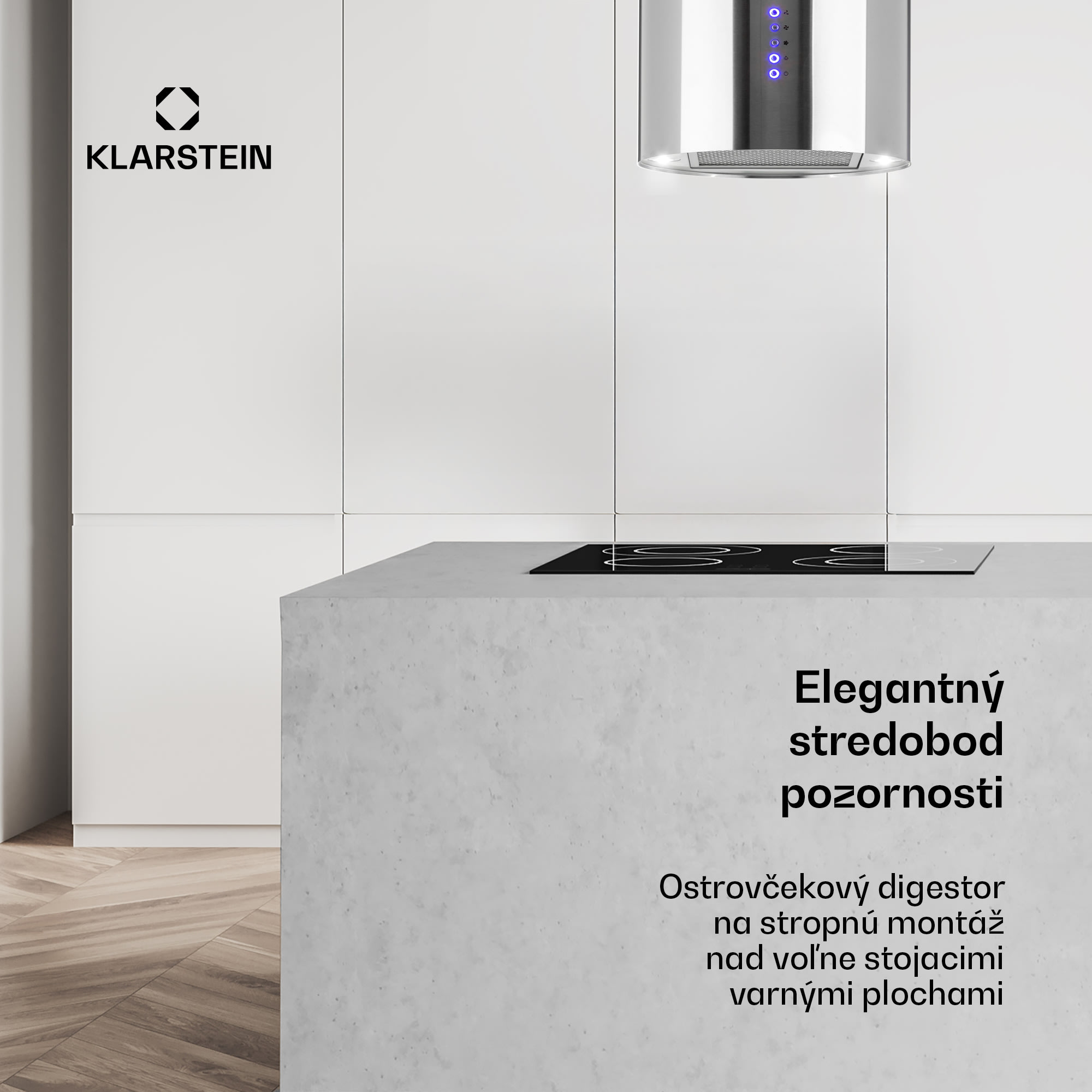 Klarstein Beretta, digestor, 35 cm, ostrovčekový, 650m³/h, LED, nehrdzavejúca oceľ – Obrázok 2
