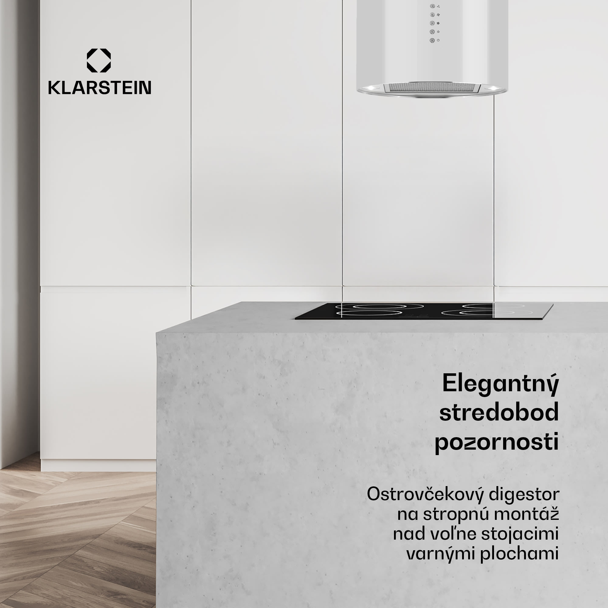 Klarstein Beretta, digestor, 35 cm, ostrovčekový, 650m³/h, LED, biely – Obrázok 2