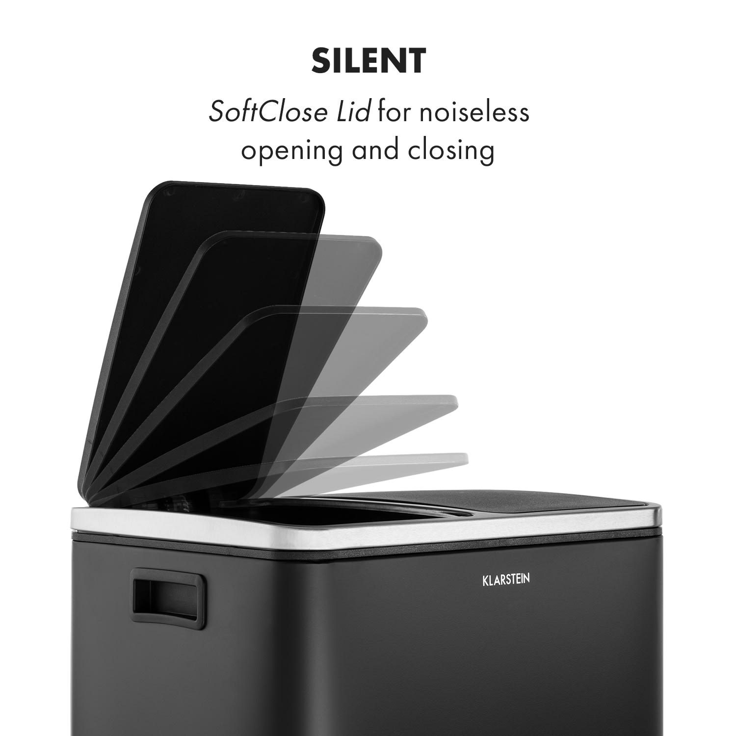 Klarstein Trash Gordon, pedálový odpadkový kôš, 30 l/2 x 15 l, tichý, PP, ušľachtilá oceľ, čierny – Obrázok 3