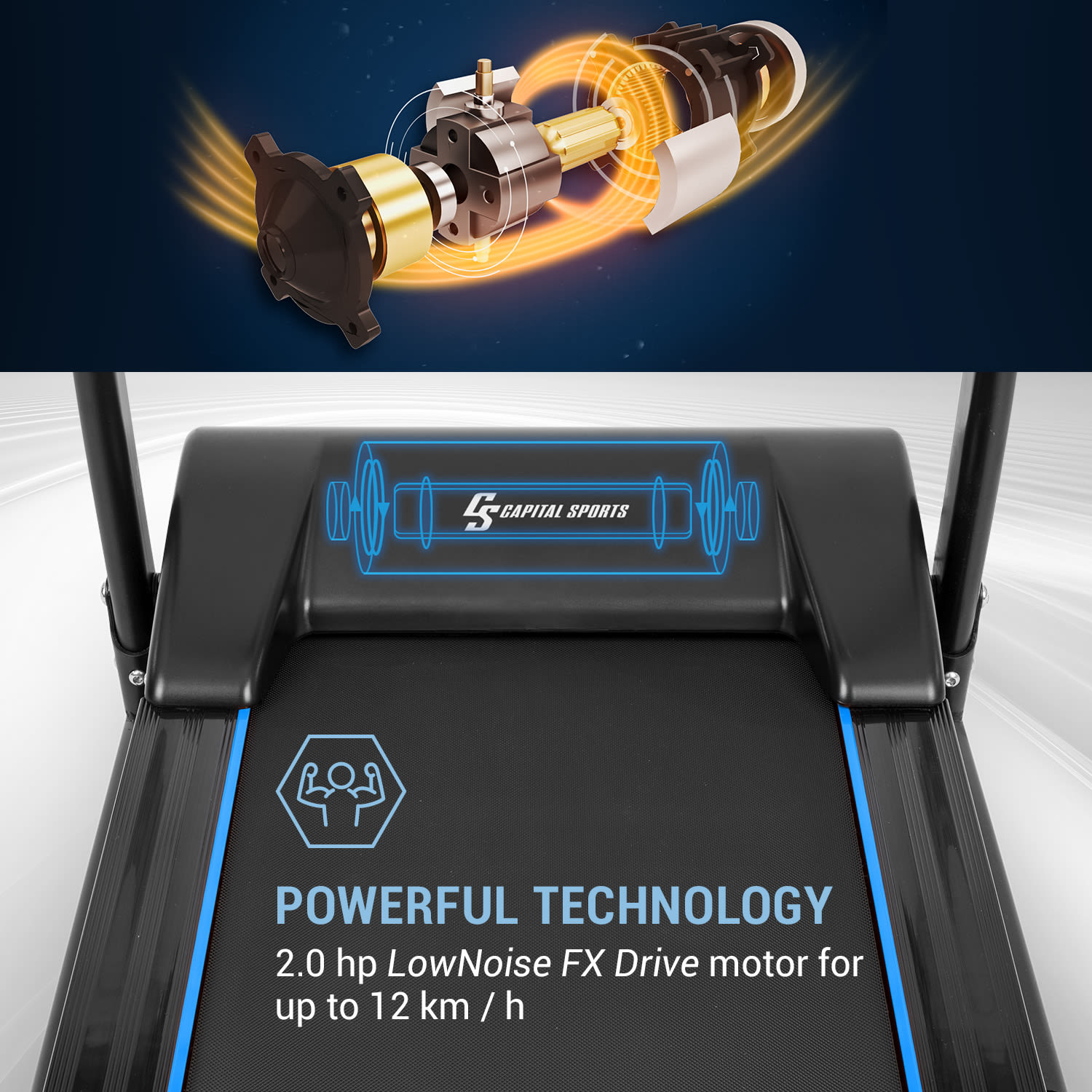 Capital Sports Pacemaker F100, bežecký pás, 1,5 HP, samomazací systém 3-Level InclineSystem – Obrázok 5