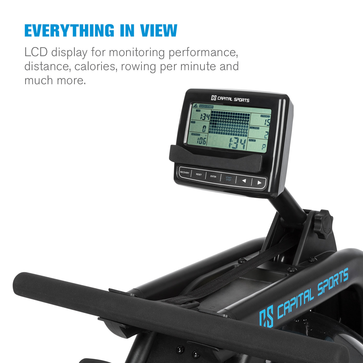Capital Sports Flow M2, vodný veslársky trenažér, s tréningovým počítačom, do 150 kg – Obrázok 3