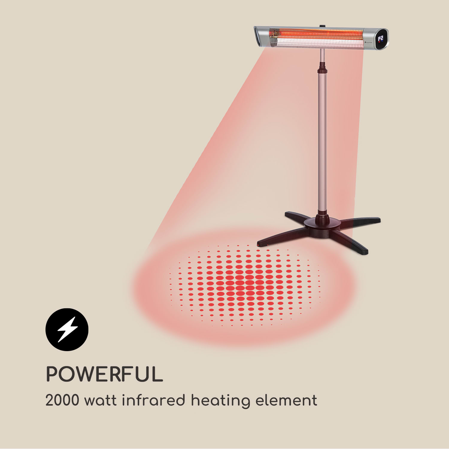 Blumfeldt Dark Wave, infračervený ohrievač, 2000 W, pozlátená uhlíková trubica, IP65, hliník – Obrázok 4