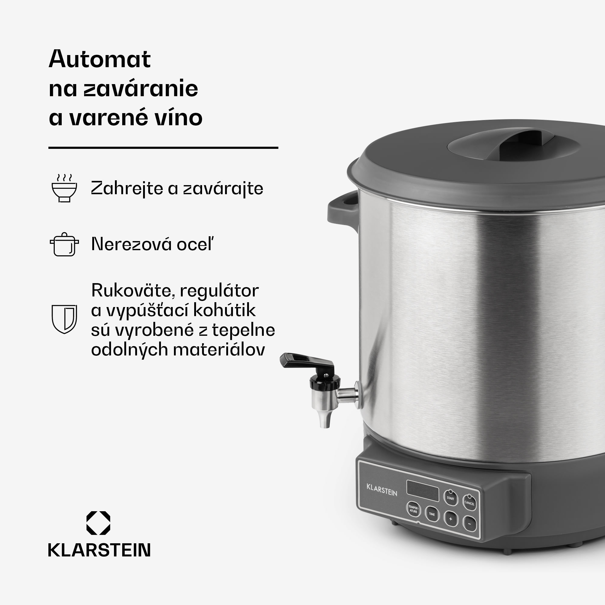 Klarstein Lady Marmalade, zavárací hrniec, dávkovač nápojov, 27 l, 100 °C, 12 h, nehrdzavejúa oceľ – Obrázok 3