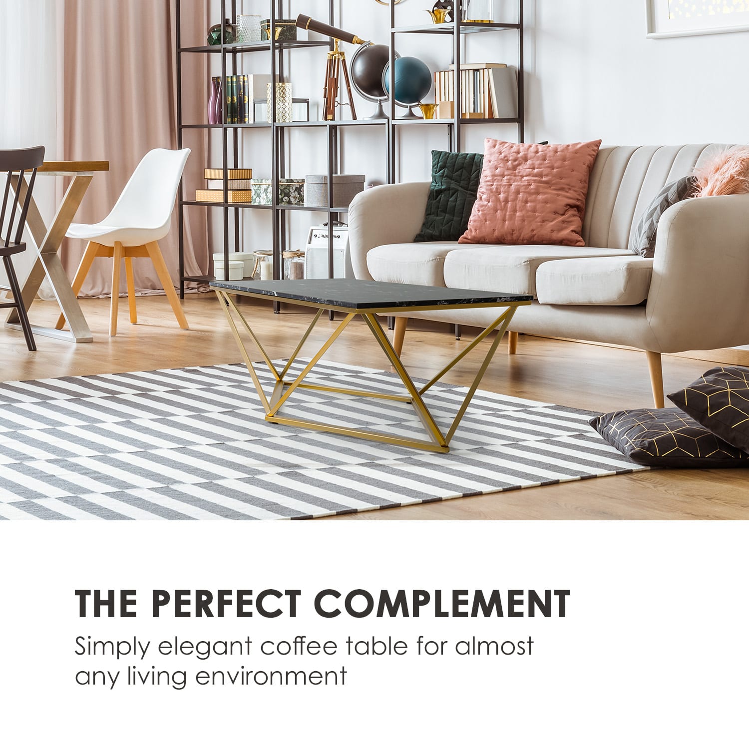 Besoa Black Onyx I, konferenčný stolík, 110 x 42,5 x 55 cm (Š x V x H), mramorový vzhľad, zlatý/čierny – Obrázok 2