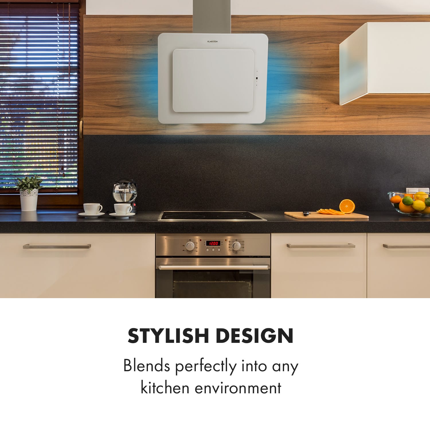 Klarstein Helena 60, digestor, 60 cm, nástanný, 595 m³/h, LED displej, biely – Obrázok 2