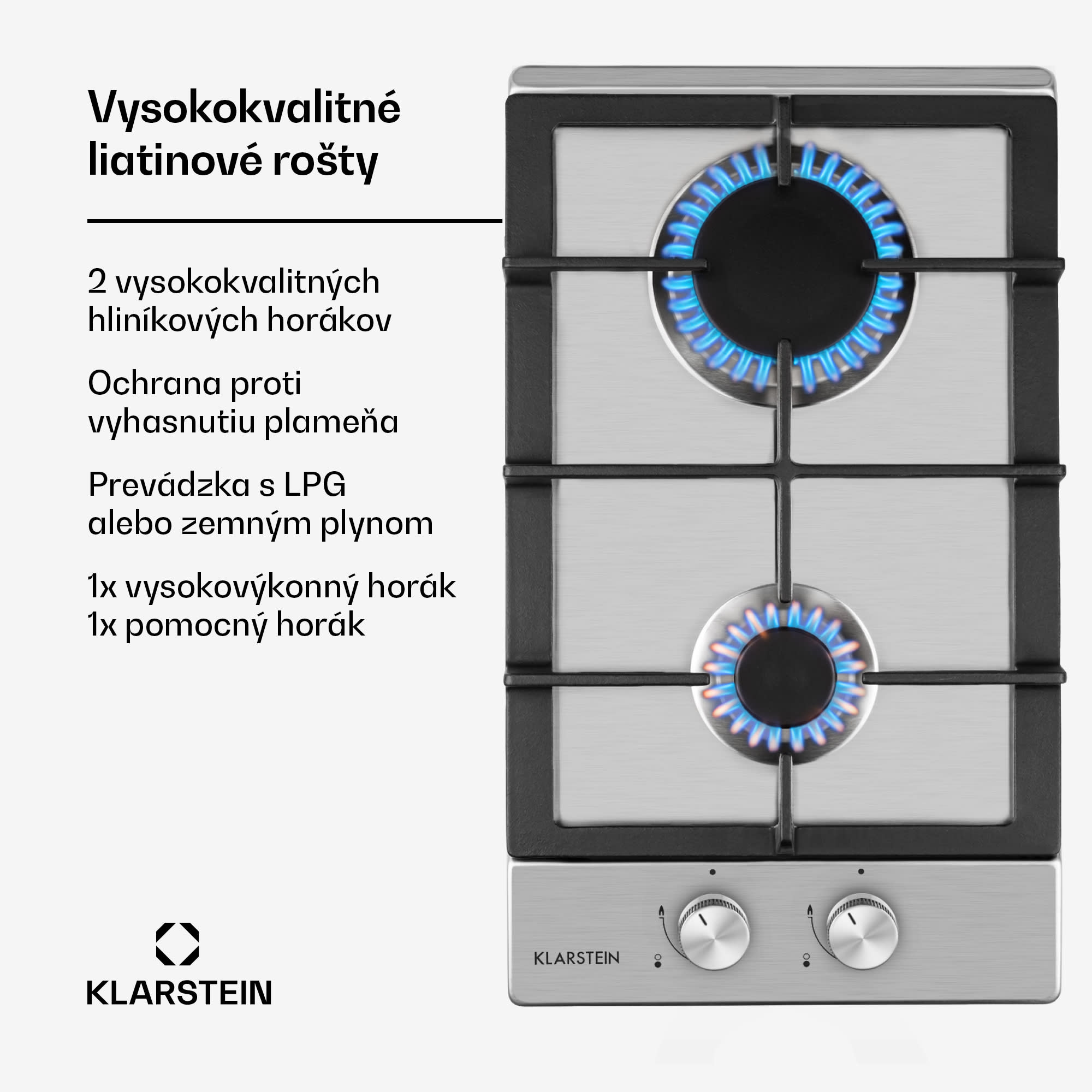 Klarstein Ignito Domino, plynová varná doska, 2 Sabaf horáky, nehrdzavejúca oceľ, strieborná – Obrázok 3