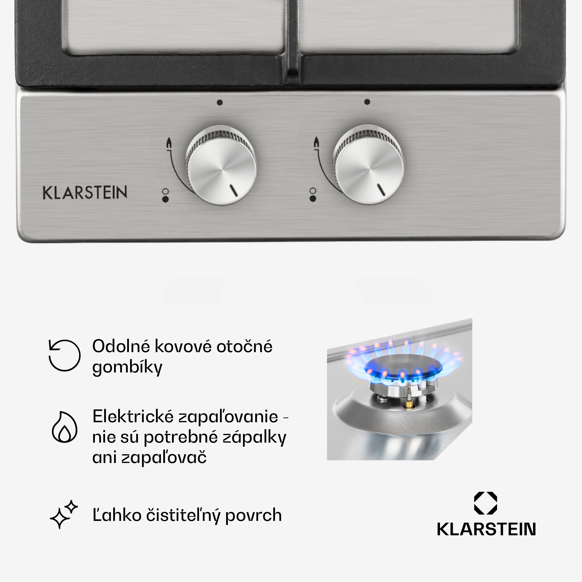 Klarstein Ignito Domino, plynová varná doska, 2 Sabaf horáky, nehrdzavejúca oceľ, strieborná – Obrázok 5