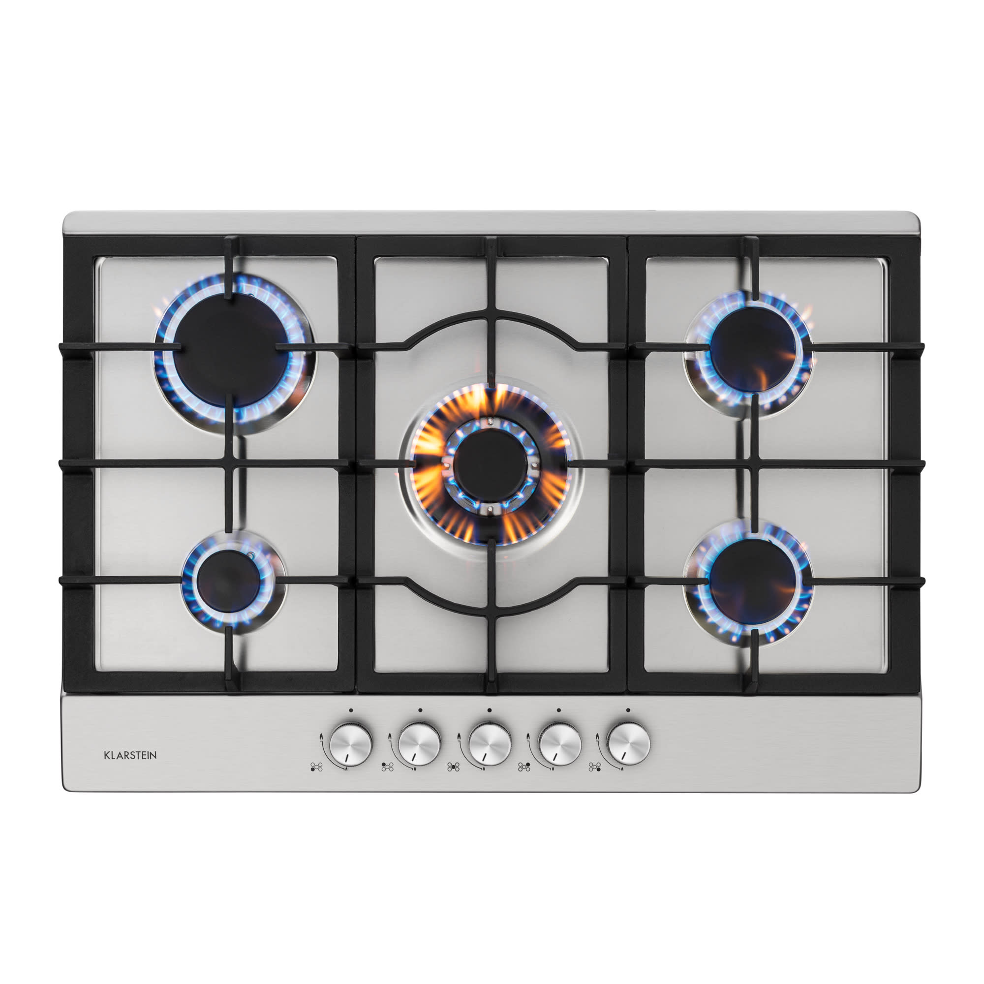 Klarstein Ignito 5 Zonen, plynová varná doska, 5 Sabaf horákov, nehrdzavejúca oceľ, strieborná