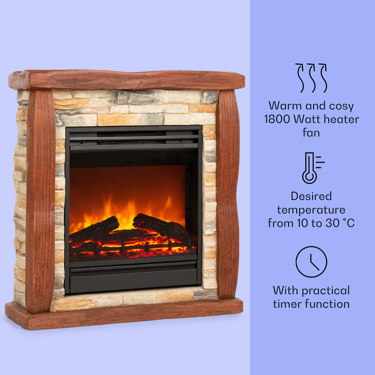 Klarstein Lienz, elektrický krb, 1800 W, vzhľad kameňa, polystone, diaľkové ovládanie – Obrázok 3