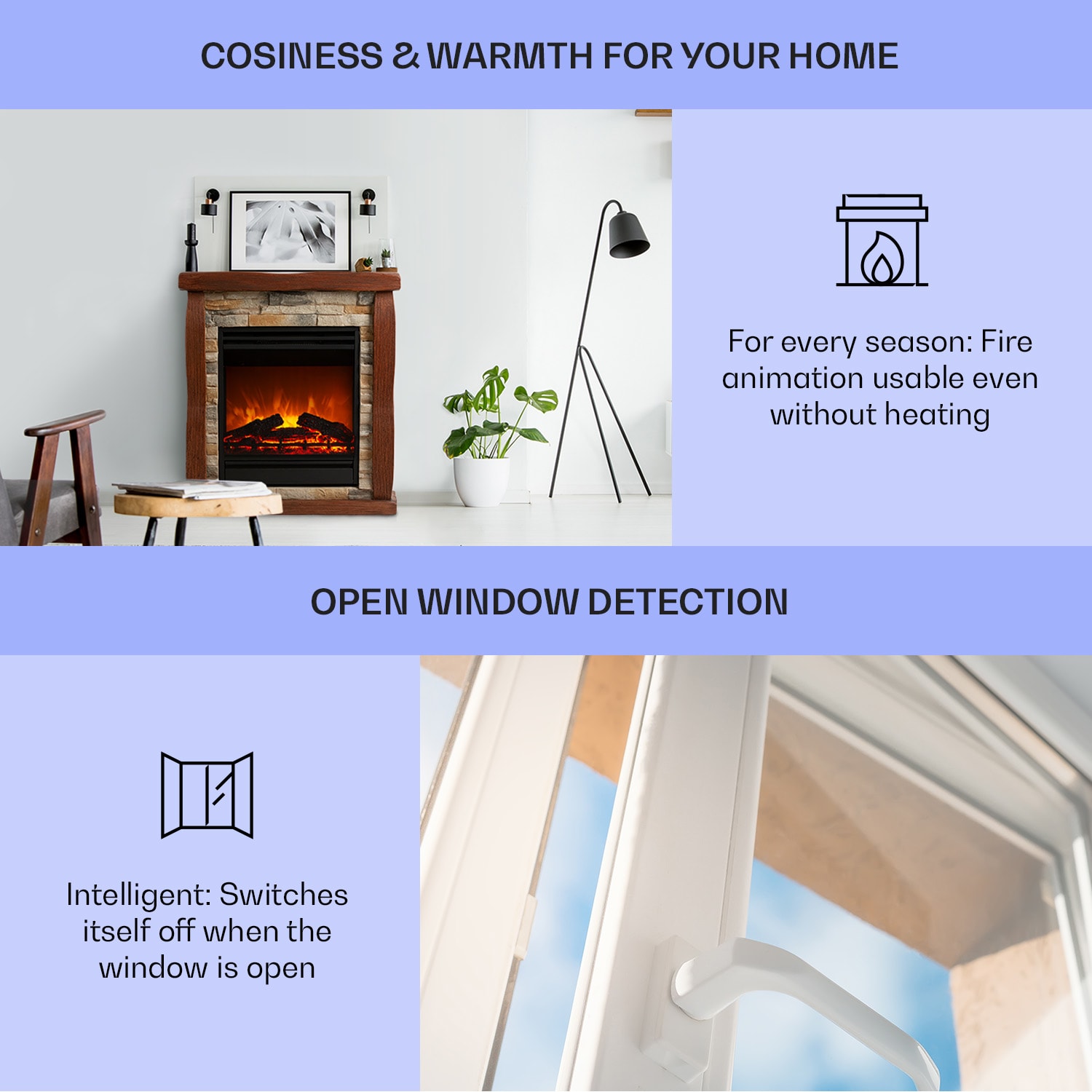 Klarstein Lienz, elektrický krb, 1800 W, vzhľad kameňa, polystone, diaľkové ovládanie – Obrázok 4