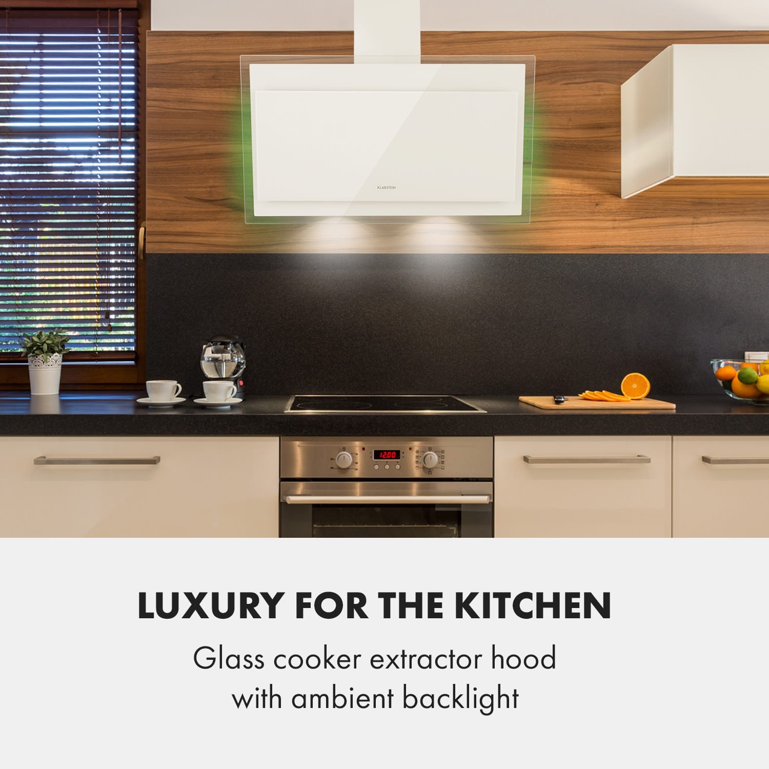 Klarstein Mirage 90, digestor, 90 cm, nástenný, 550 m³/h, A++, dotykový panel, RGB svetlo, biely – Obrázok 2