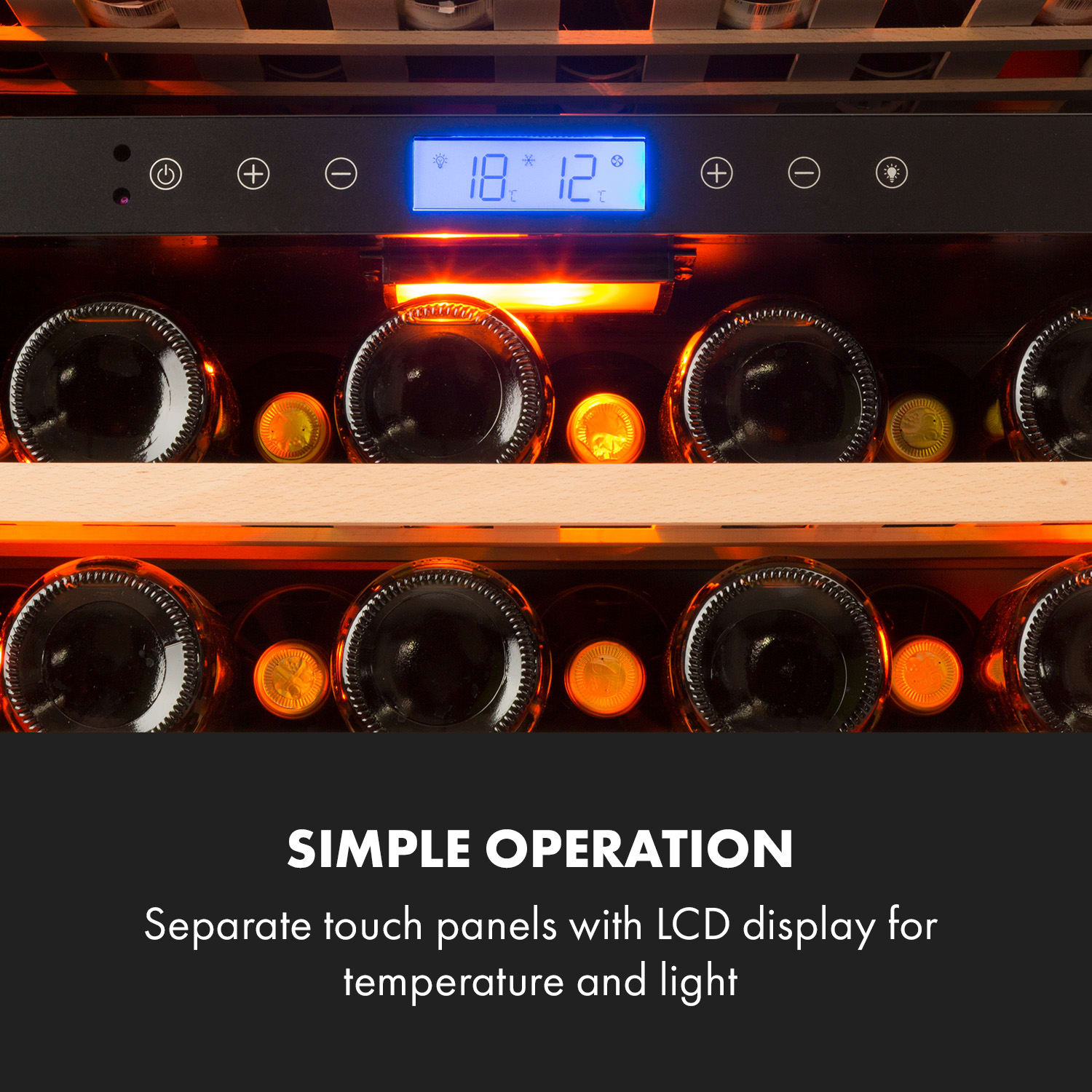 Klarstein Vinovilla Onyx 43, dvojzónová vinotéka, 129 l, 43 fliaš, 3-farebné LED osvetlenie – Obrázok 4