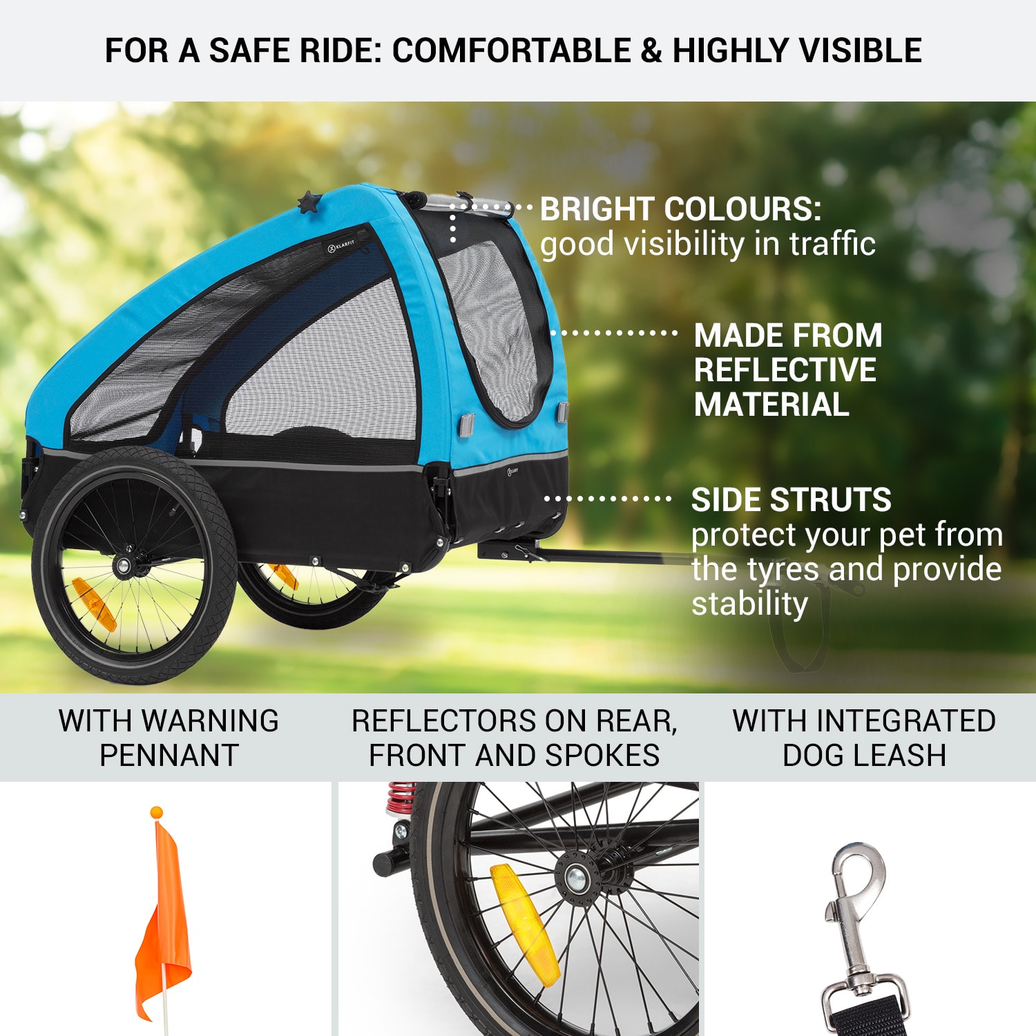 KLARFIT Husky, príves na bicykel pre psov, cca 250L, 600D, Oxfortdské plátno, modrý – Obrázok 4