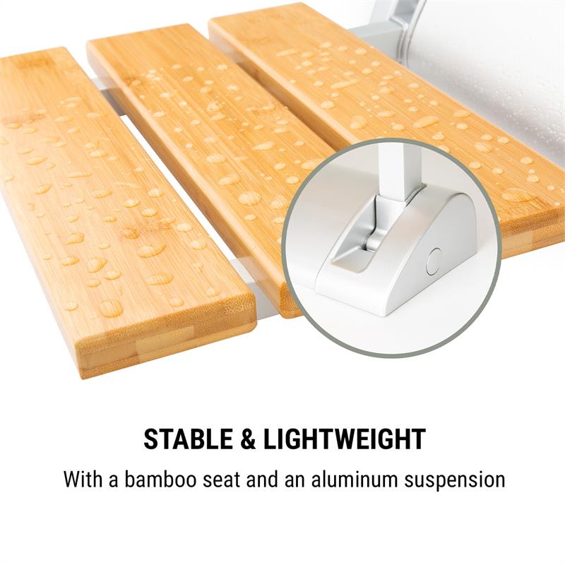 OneConcept Arielle, sedadlo do sprchy, bambus, hliník, sklápacie, 160 kg max., drevo – Obrázok 5