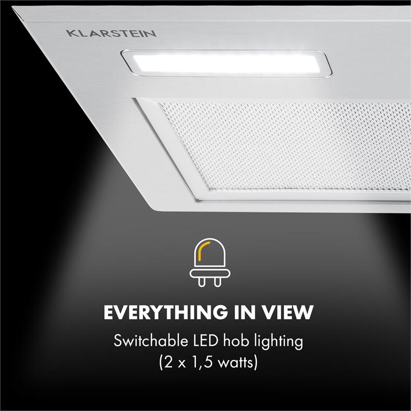 Klarstein Simplica, digestor, 52 cm, vstavaný, 400 m³/h, LED, nehrdzavejúca oceľ – Obrázok 5