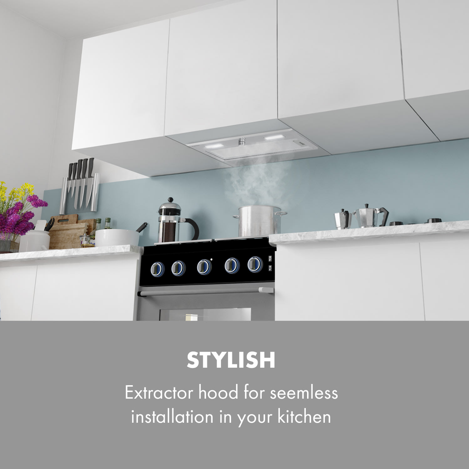 Klarstein Simplica, digestor, 70 cm, vstavaný, 400 m³/h, LED, nehrdzavejúca oceľ – Obrázok 2