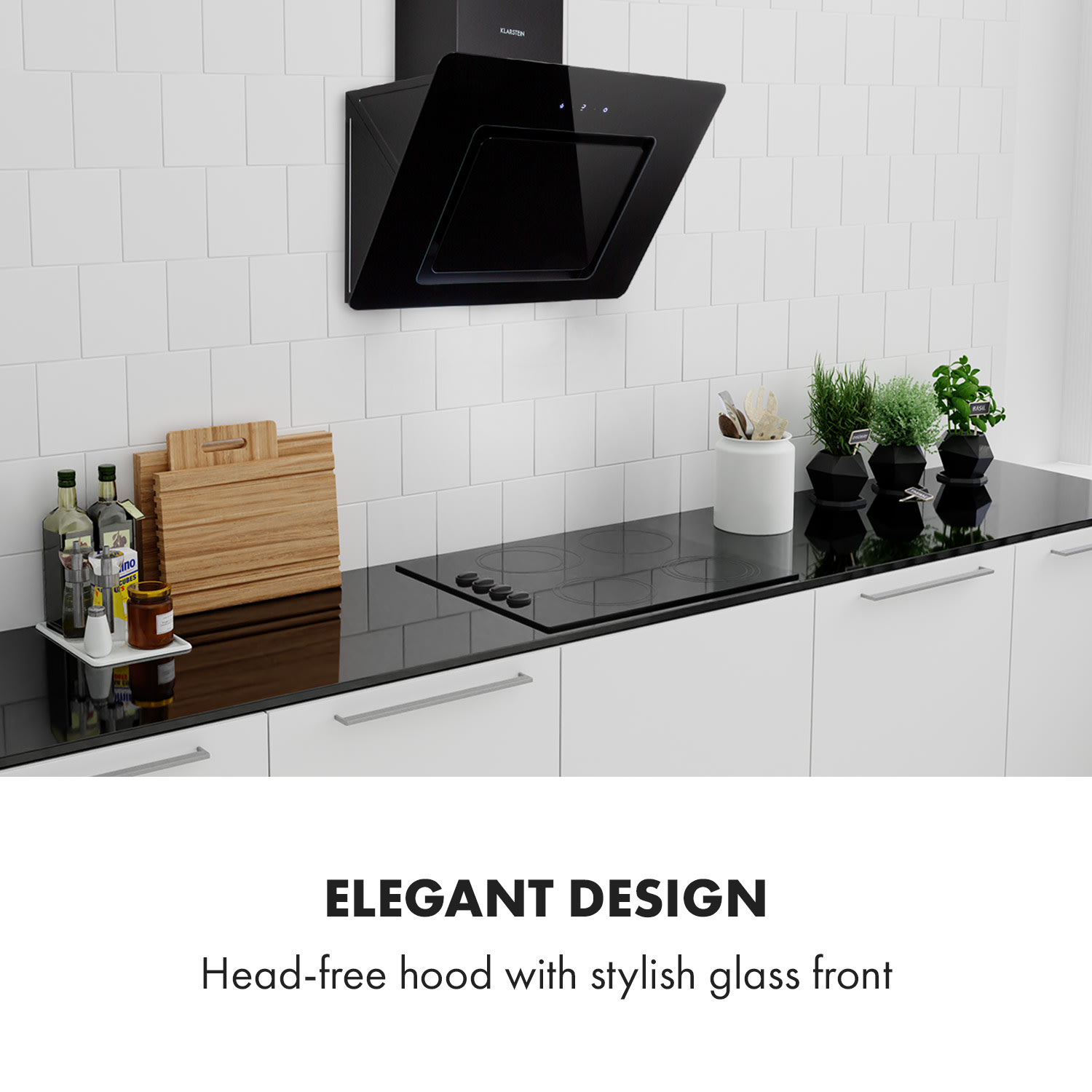 Klarstein Sofia 60, digestor, 60 cm, nástenný, 300 m³/h, dotykové ovládanie, sklenená predná strana, čierny – Obrázok 2