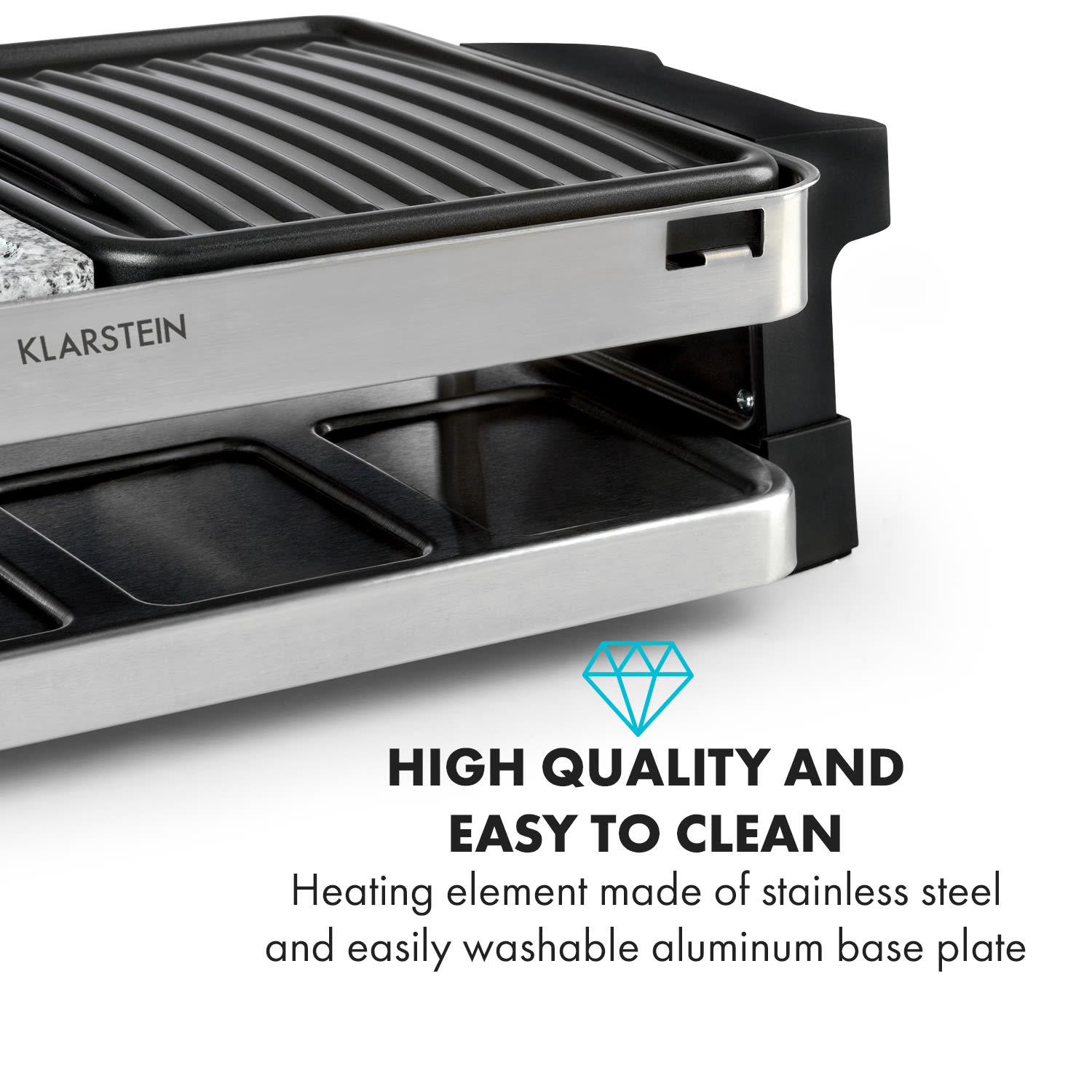 Klarstein Sirloin, raclette gril, 1500 W, hliník/kameň, pre 8 osôb, LED kontrolky – Obrázok 3