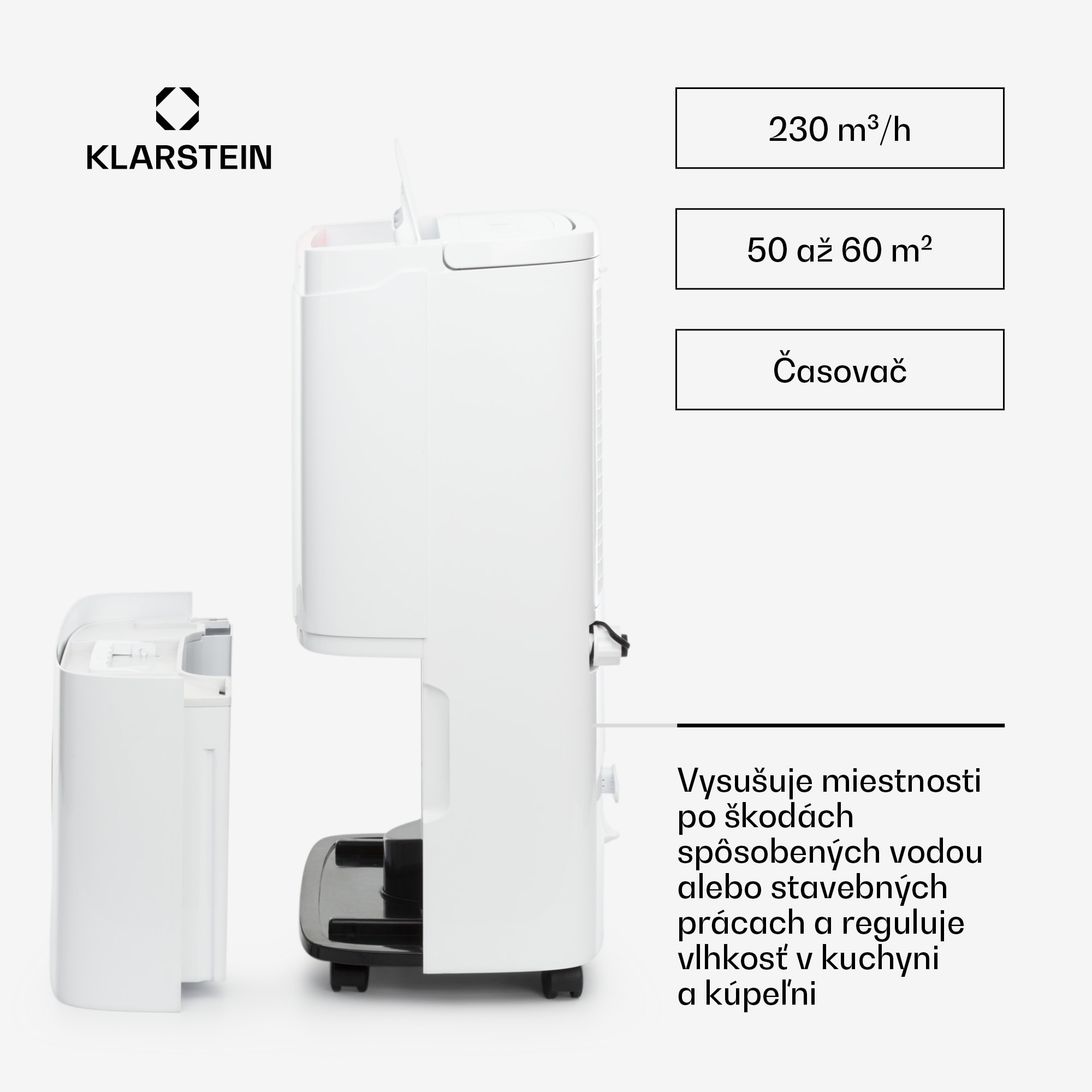 Klarstein DryFy Pro Connect Smart, Odvlhčovač vzduchu, WiFi, Kompresný, 30l/d, 50-60m², Biela – Obrázok 4