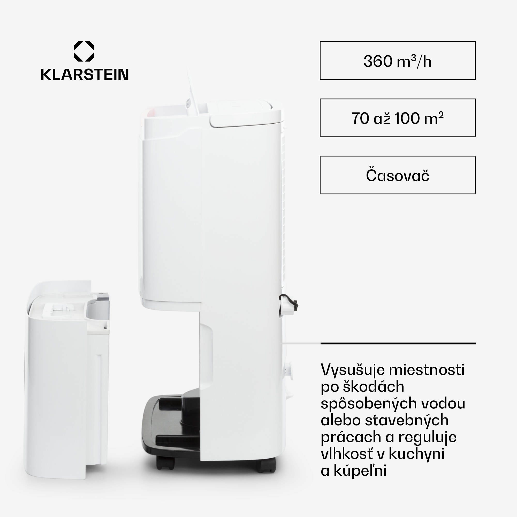 Klarstein DryFy Connect 50 Smart, Odvlhčovač vzduchu, WiFi, Kompresný, 50l / d, 45-55m², Biela – Obrázok 4