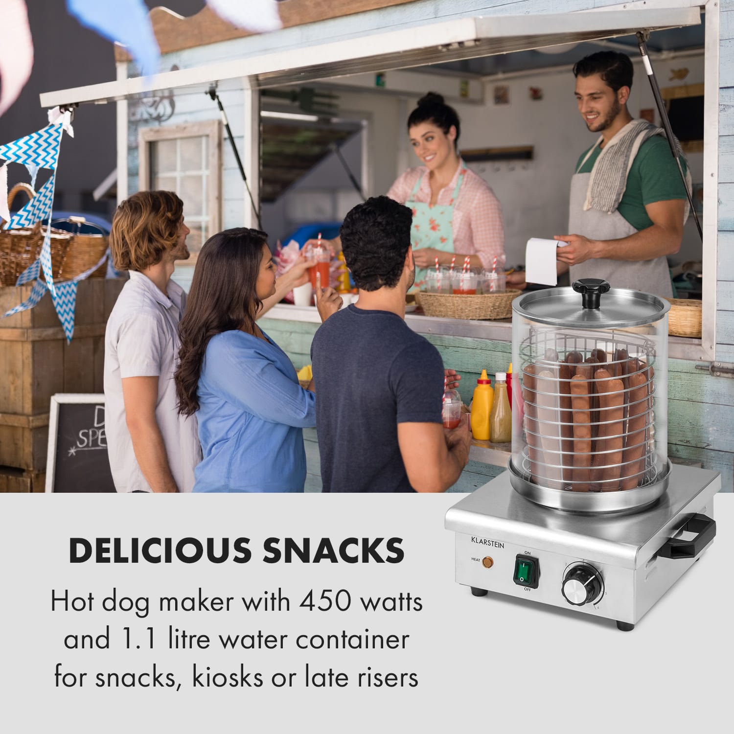 Klarstein Wurstfabrik 450, hotdogovač, 450 W, 5 l, 30-100 °C, sklo, nehrdzavejúca oceľ – Obrázok 2