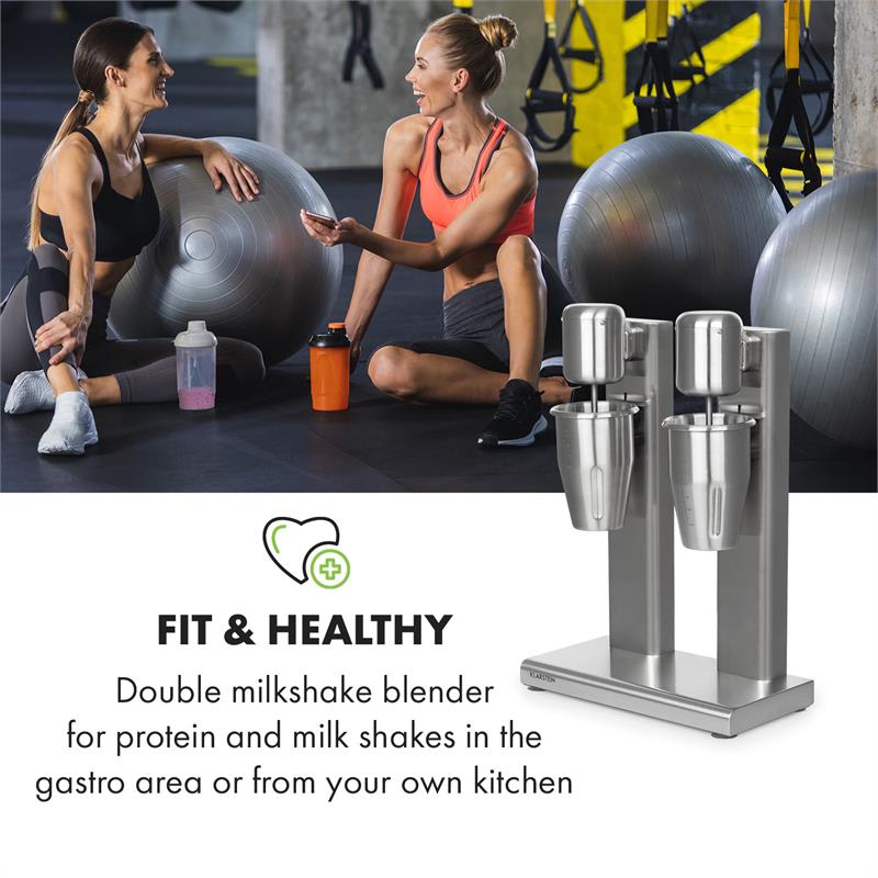 Klarstein Kraftpaket II, dvojitý mixér na mliečne kokteily, proteínové kokteily, 160 W, nehrdzavejúca oceľ – Obrázok 2