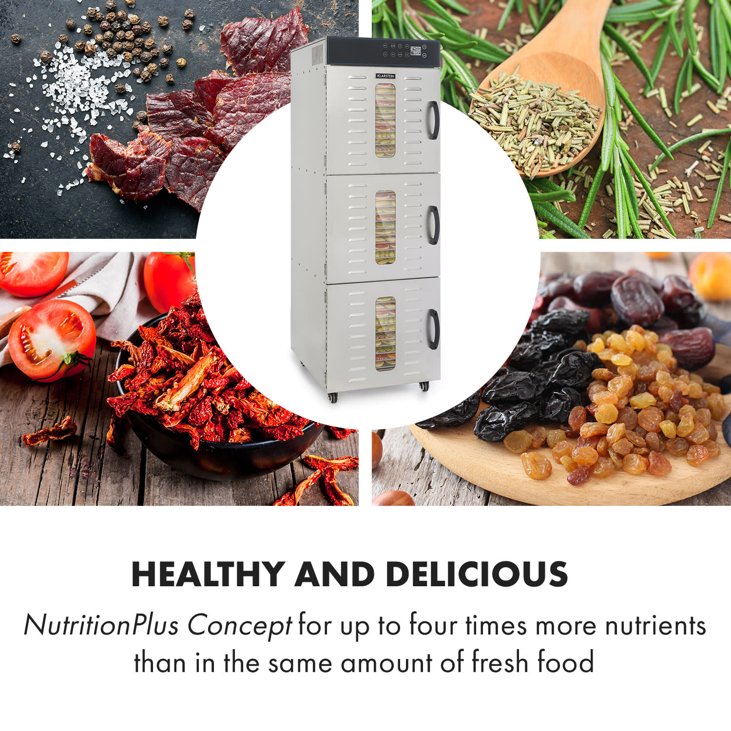 Klarstein Master Jerky 550, sušička potravín, 2400 W, 40 – 90 °C, 24 hod. časovač, nehrdzavejúca oceľ, strieborný – Obrázok 5